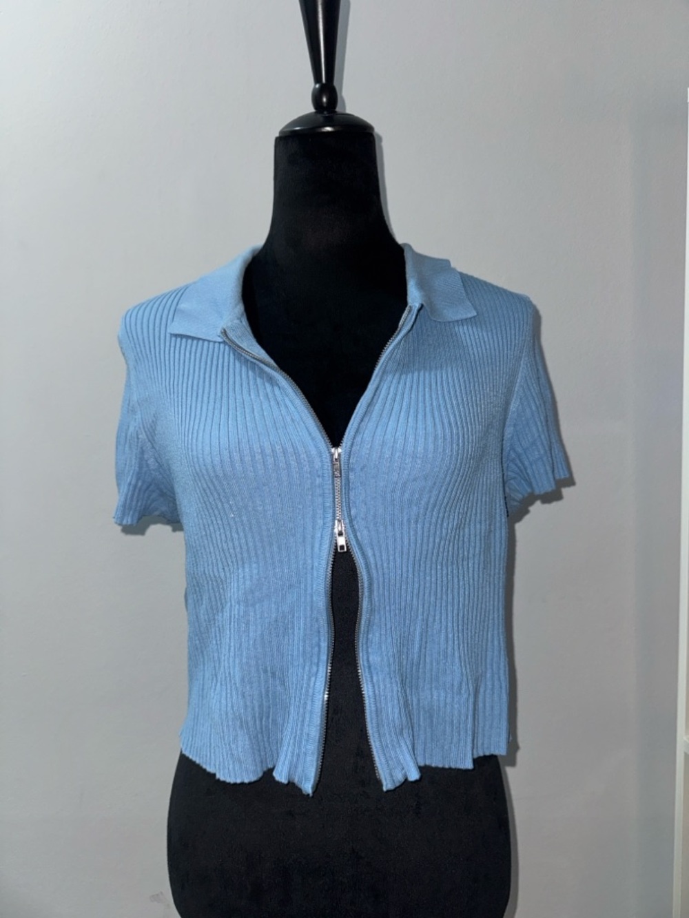 Rue21 Light Blue Ribbed Zip Polo Crop Top